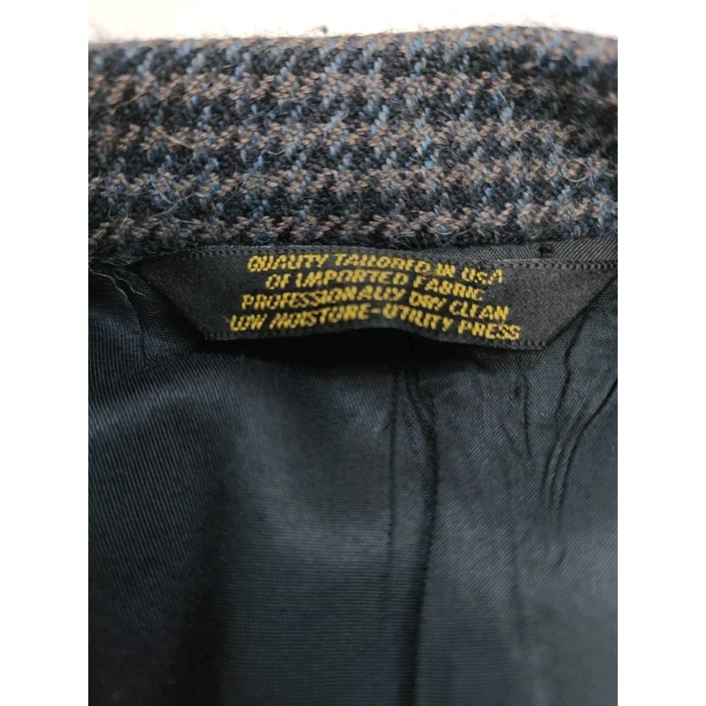 Palm Beach Mens 43L Wool Sport Coat Blue Gray Houndstooth Vintage USA Made J505